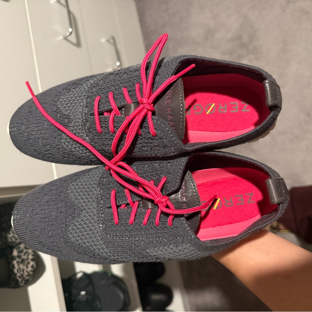 Cole Haan Women's Dark Gray Sneakers with Pink Laces